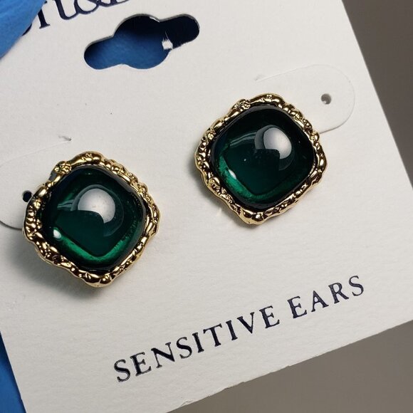 CROFT & BARROW, Gold-tone Green Square Stone Stud Earrings - Women's Jewelry - Picture 3 of 8